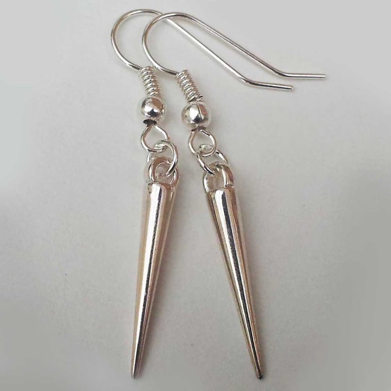 Silver Plate Spike Punk Short Drop Dangle Earrings