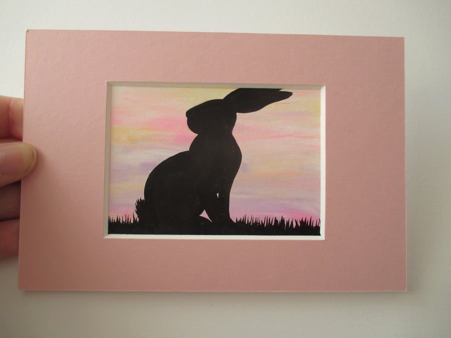 Bunny Rabbit ACEO Original Miniature Picture Painting Art Mounted