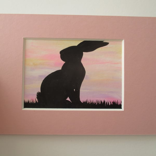 Bunny Rabbit ACEO Original Miniature Picture Painting Art Mounted