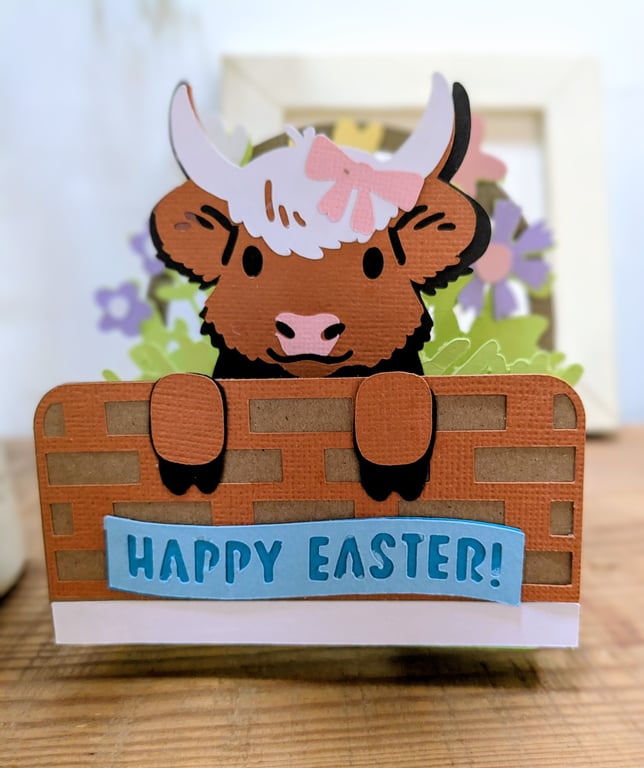 Easter Pop Up Highland Cow caed