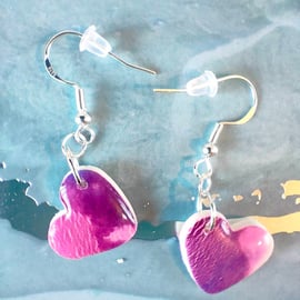 Dainty Magenta Heart Polymer Clay Earrings