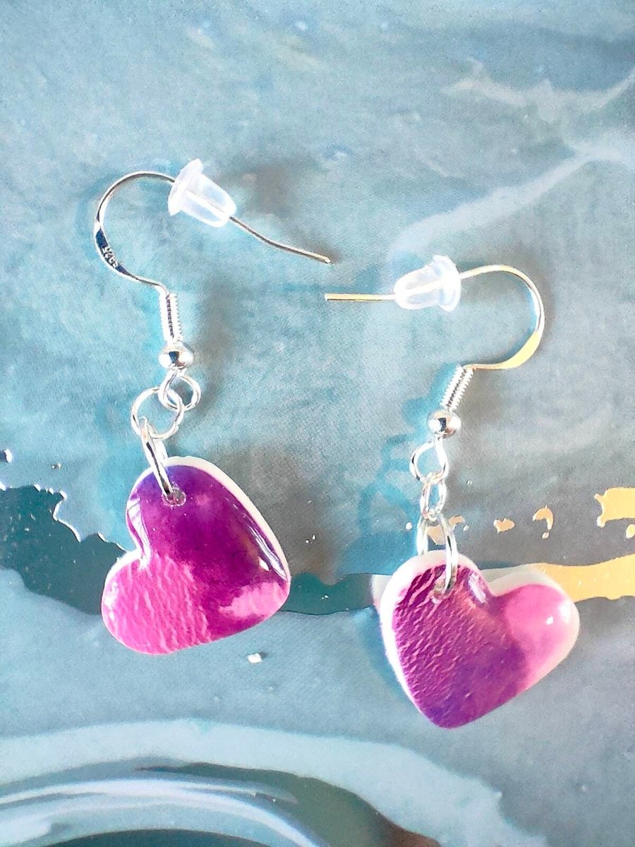 Dainty Magenta Heart Polymer Clay Earrings