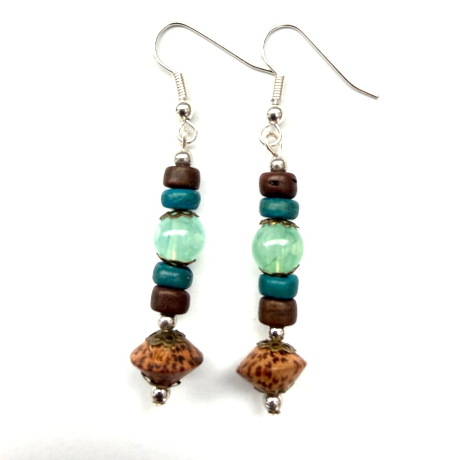 Browns Blue-Green Light Blue-Green Boho Style Earrings