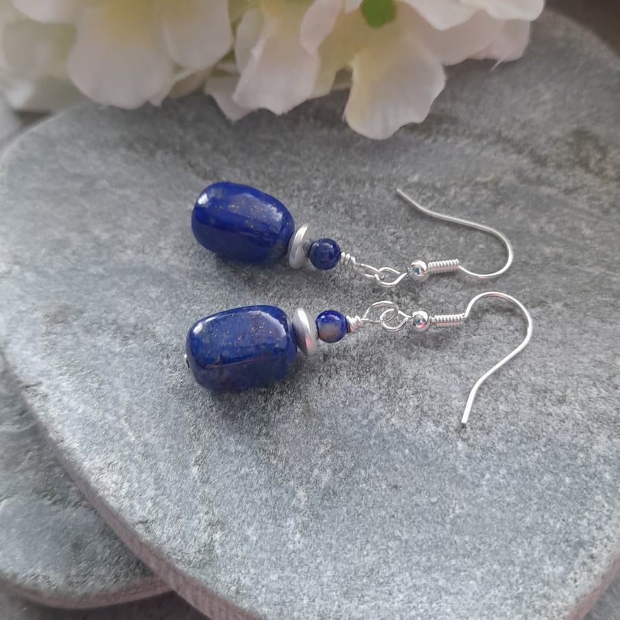 Lapis Lazuli and Coated Haematite Silver Plated  Earrings