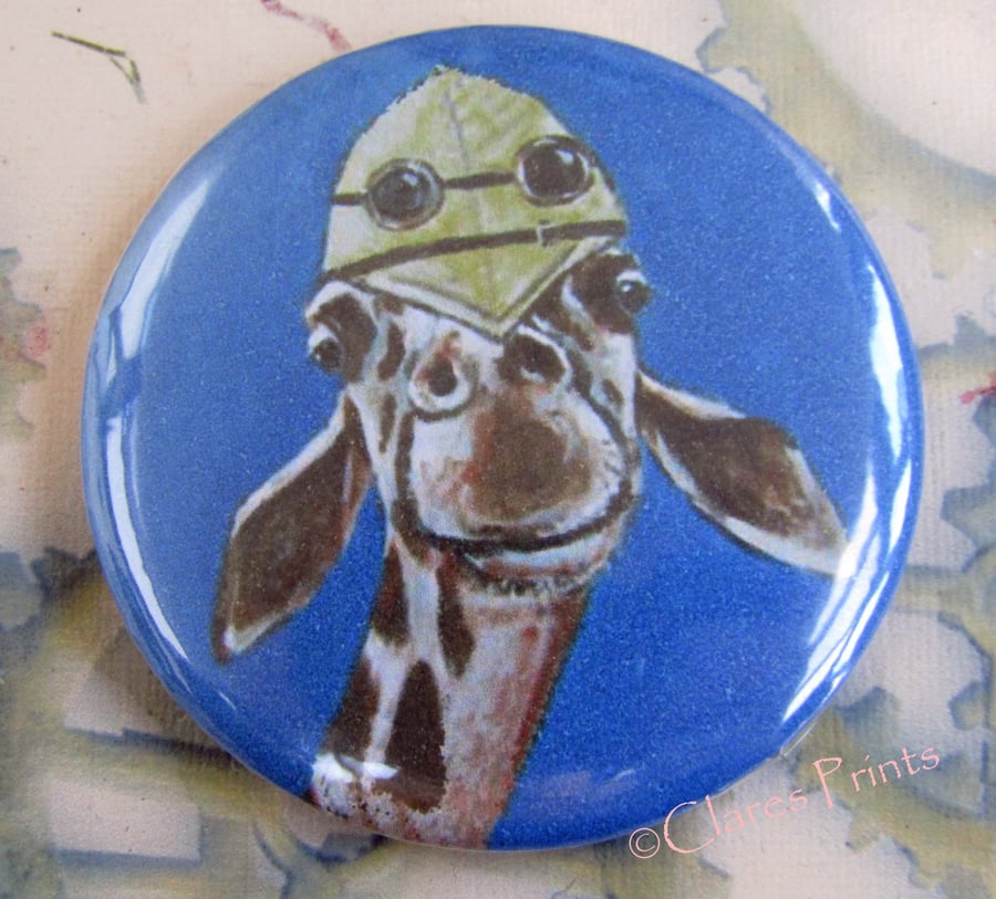 Steampunk Giraffe Art Badge 58mm Button Animal Badges Cats Pith Helmet