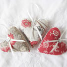 SET OF 3 HAND EMBROIDERED LAVENDER BAGS - HEART SHAPED