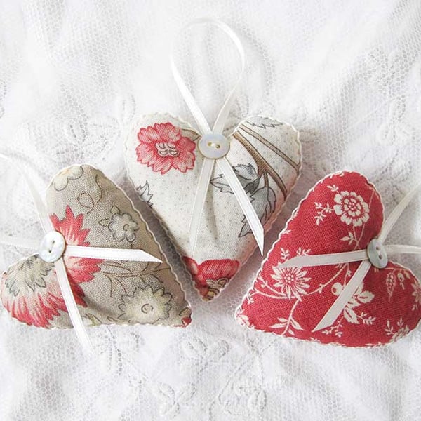SET OF 3 HAND EMBROIDERED LAVENDER BAGS - HEART SHAPED