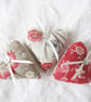 SET OF 3 HAND EMBROIDERED LAVENDER BAGS - HEART SHAPED