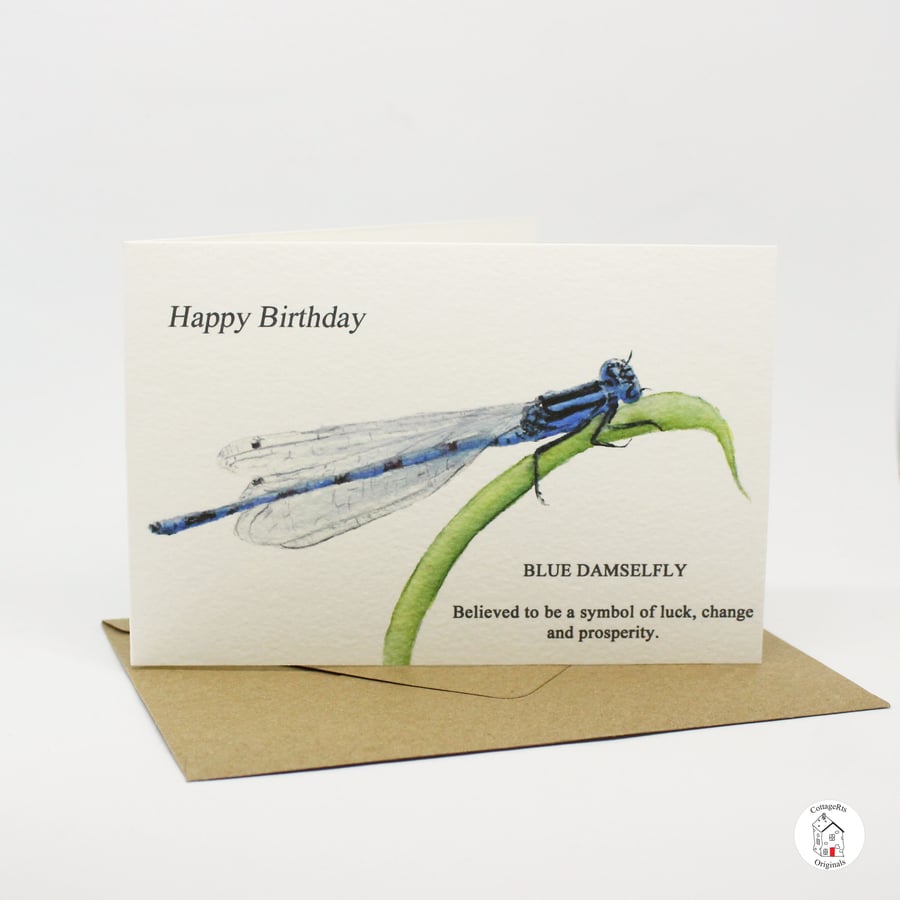 Birthday Card Damselfly Dragonfly Hand Finished By CottageRts