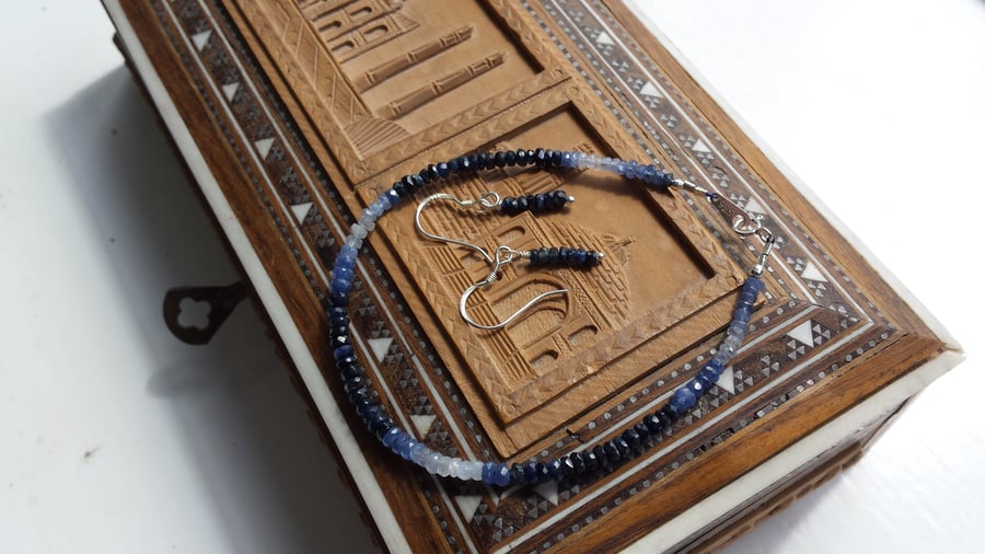 15ct Shades of Blue Sapphire Bracelet and Earrings