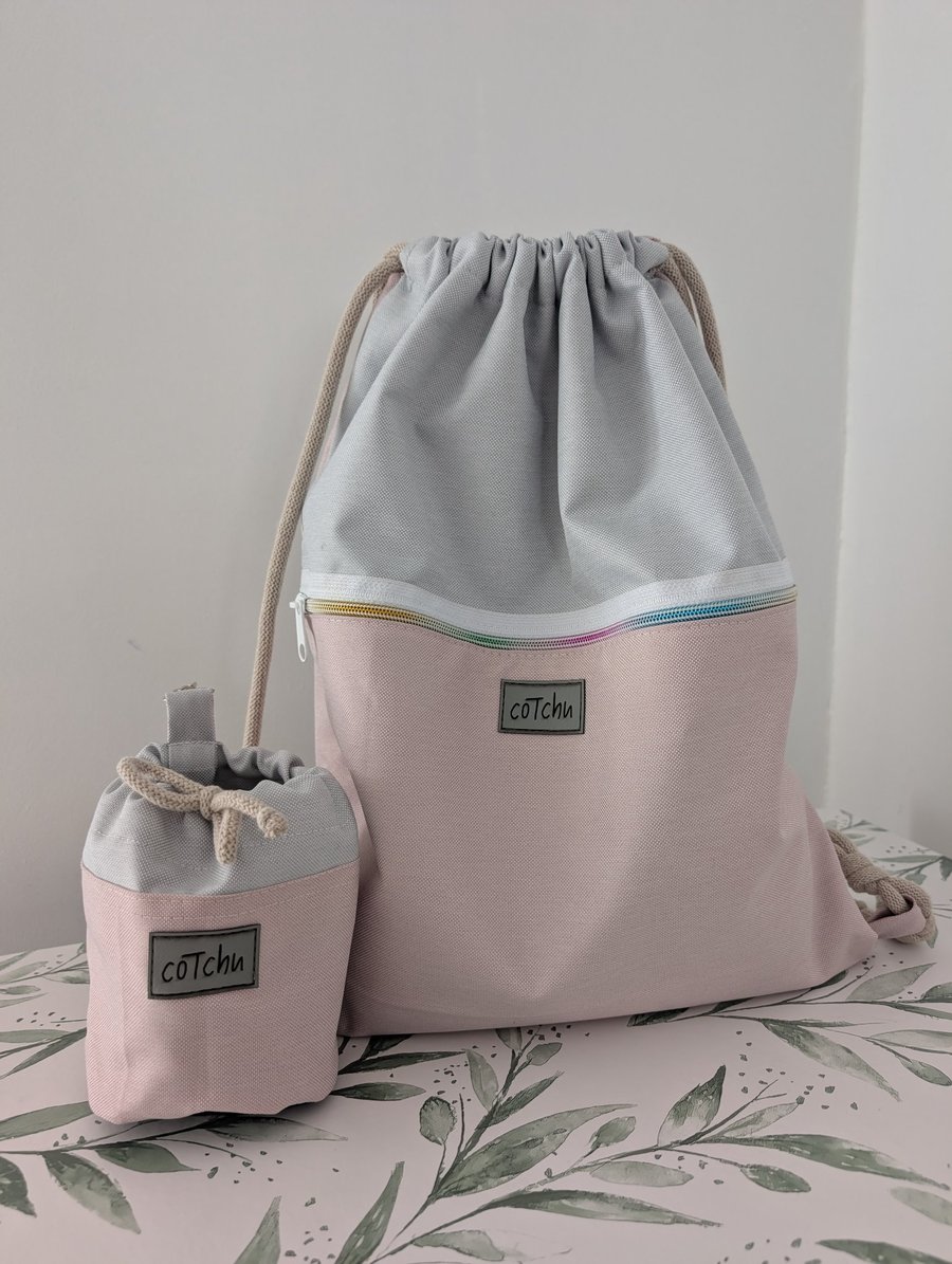 Waterproof Dog Walking Set: Drawstring Backpack with Key Leash & Matching Dog Tr