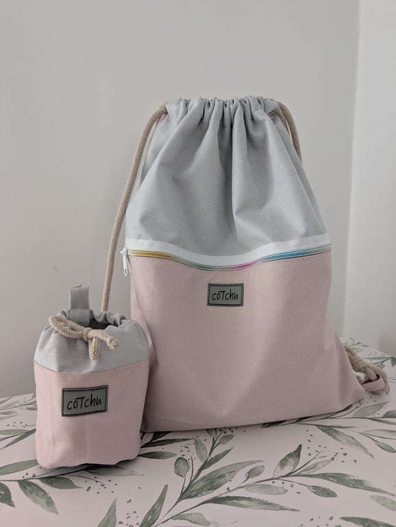 Waterproof Dog Walking Set: Drawstring Backpack with Key Leash & Matching Dog Tr