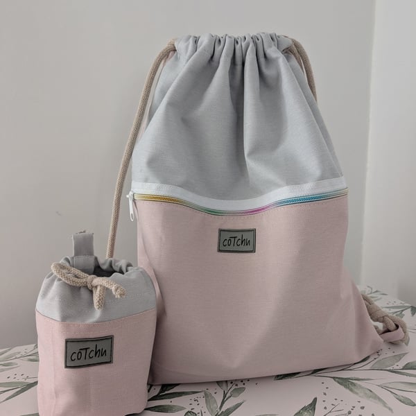 Waterproof Dog Walking Set: Drawstring Backpack with Key Leash & Matching Dog Tr