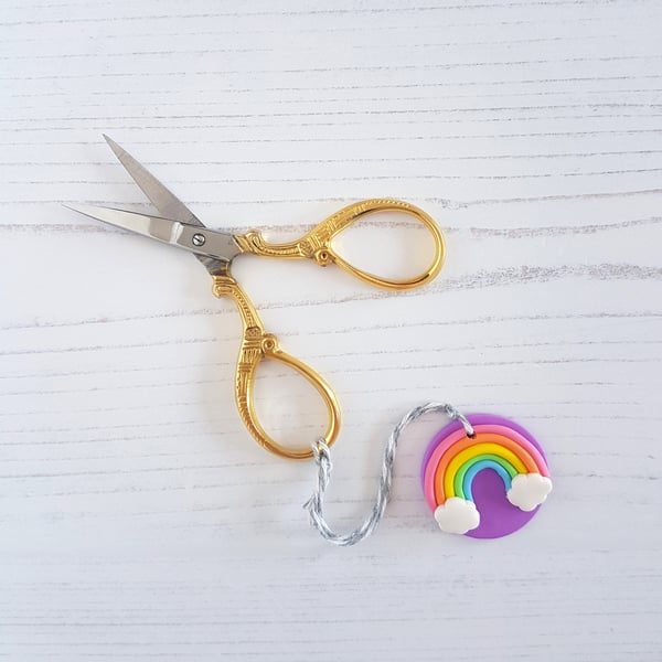 Rainbow and cloud scissor fob, choose your colour