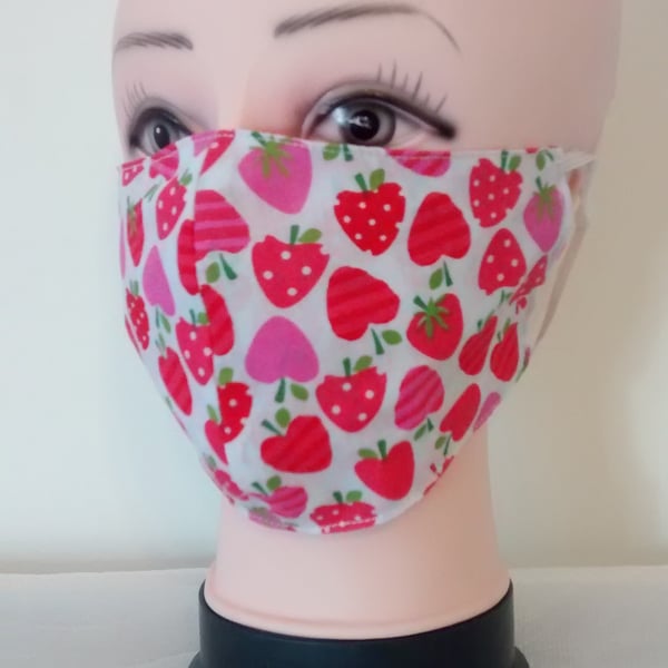 Handmade 3 layers strawberries reusable adult face mask.