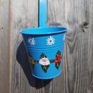 Round hanging planter handpainted with canal art style roses and daisies