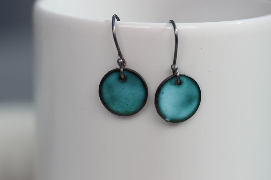 Turquoise blue enamel circle earrings