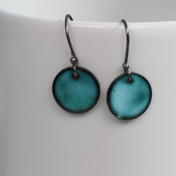 Turquoise blue enamel circle earrings