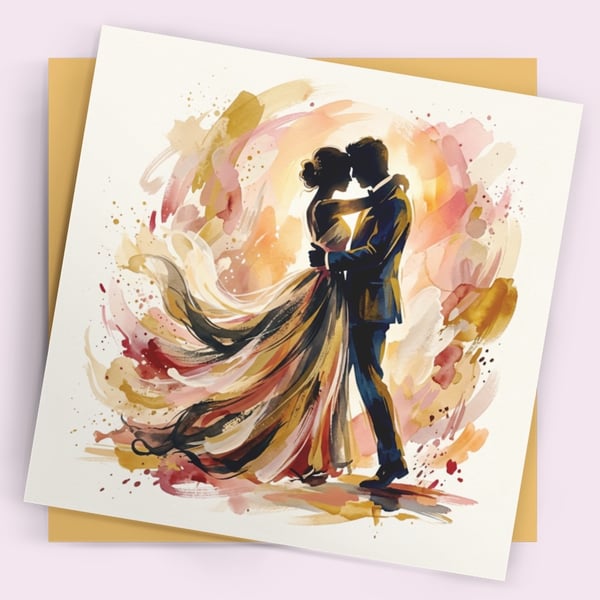Wedding Card – Expressive Bride & Groom Square Greeting Card