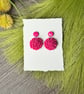 Fuchsia Pink Hydrangea Flower Polymer Clay Earrings 