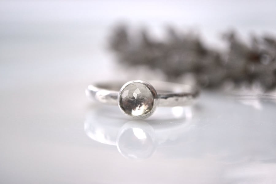 April (alt) birthstone - Sterling silver stacking ring with White Topaz
