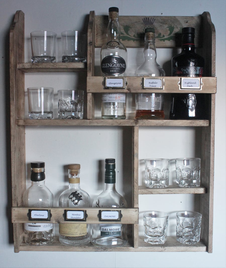 Whiskey rack, 6 bottles & 8 tumblers - Folksy