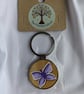 Hand Painted Bamboo & Metal Keyring, Butterfly - Image 1