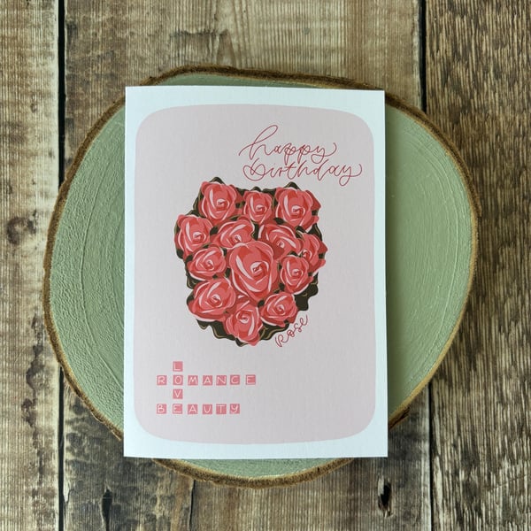 Rose Birthday Card: June Birth Flower Greeting Card