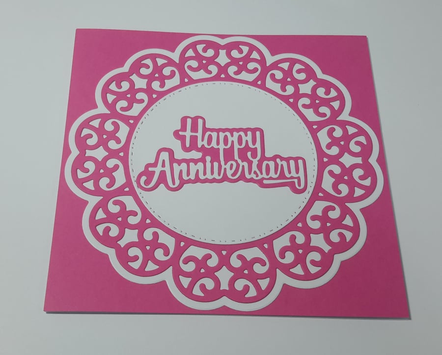 Happy Anniversary Greeting Card - Pink and White