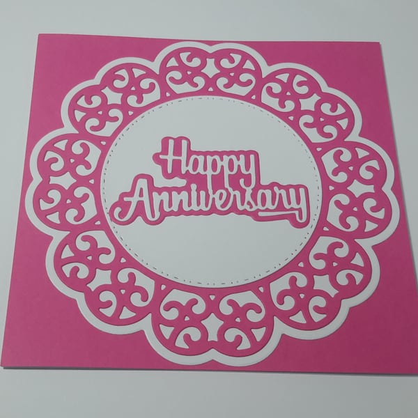 Happy Anniversary Greeting Card - Pink and White