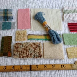Welsh wool blanket and quilt mini scraps bundle - slow stitching and textile art