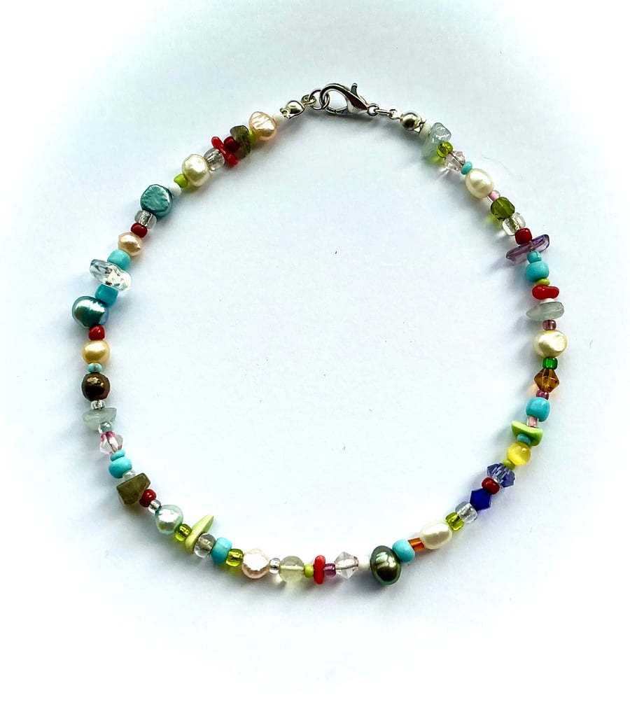 Multi Coloured Beaded Anklet - Made to order
