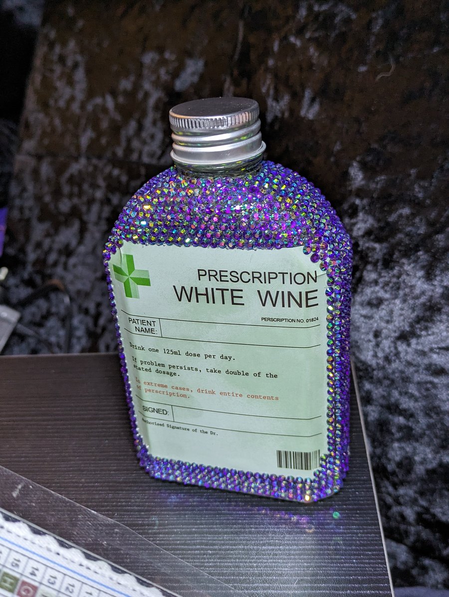 Prescription for white wine rhinestone bottle