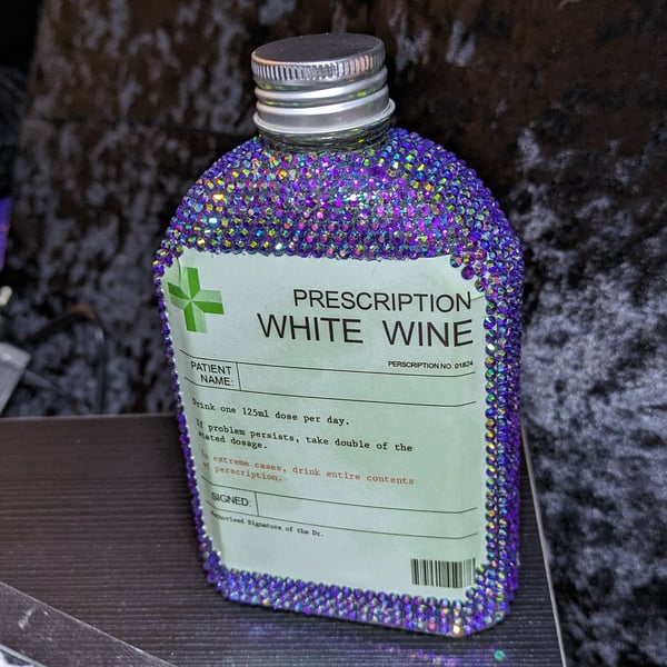 Prescription for white wine rhinestone bottle