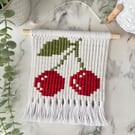 Cherry Macrame Wall Hanging – Handmade Cotton Wall Art