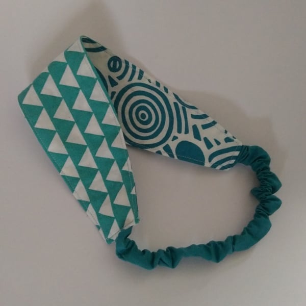 Teal Patterned Reversible Headband