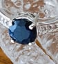 Natural Blue Sapphire Sterling Silver Ring With White Zircon Size N to O - Image 2
