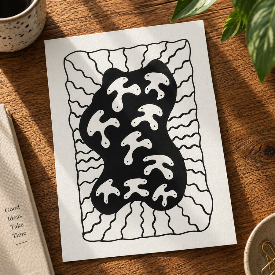 Blob Island Monochrome Abstract Art Ink Painting