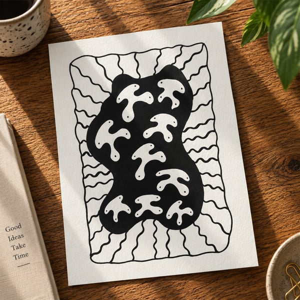 Blob Island Monochrome Abstract Art Ink Painting