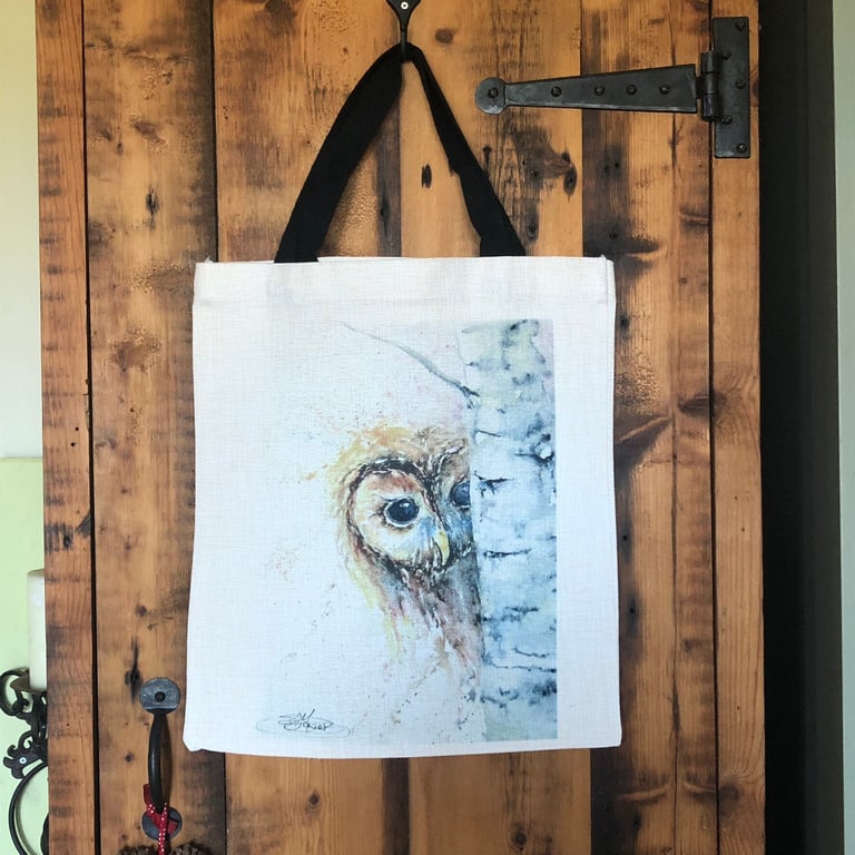 Tawny Owl Tote Bag, Wildlife Art Print Bag, Choice of 2 Heavy Duty Thick Quality