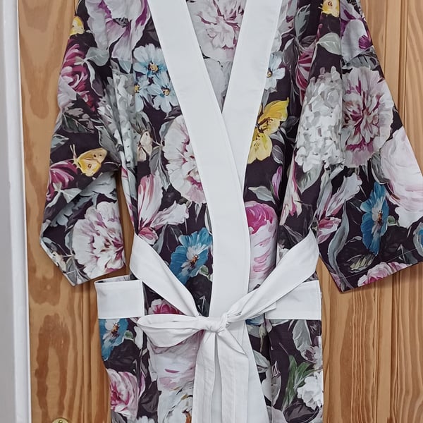 Kimono bath robe organic cotton floral dressing gown 