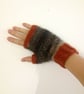 READY TO SHIP Luxury Alpaca Merino Fingerless Gloves Mittens Orange Brown Grey