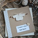 Welsh Babi Bach Handmade Knitted Unisex New Baby Card Size 5" x 5"