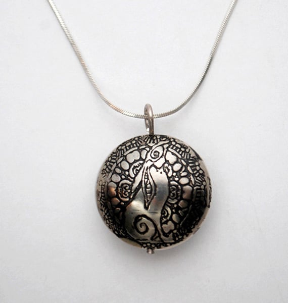 Large Sterling silver Moongazing Hare capsule pendant