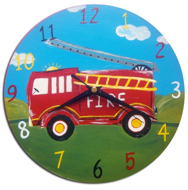 Kids Fire Engine Fire Truck Clock, Boys Room Decor, Gift for Boys