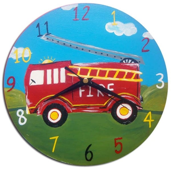Kids Fire Engine Fire Truck Clock, Boys Room Decor, Gift for Boys