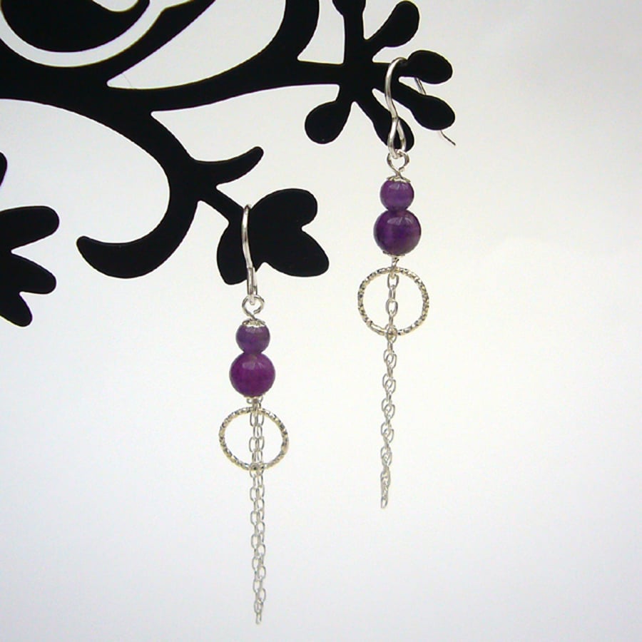 Amethyst and chain drop earrings, dangle earrings, amethyst