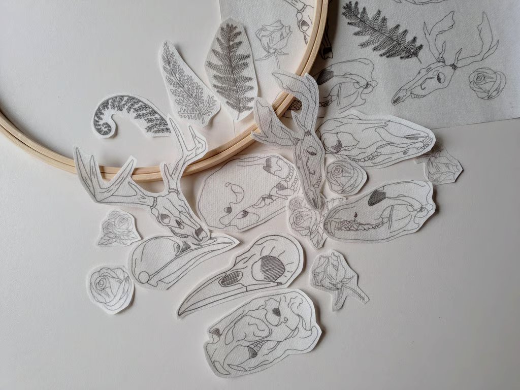 Animal Skull Embroidery Pattern: Stick and Stitch Designs
