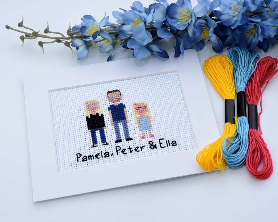Custom-made Cross Stitch Portrait (3 people)