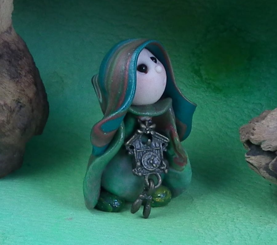 Sale Tiny Timekeeper Gnome 'Coco' with clock OOAK Sculpt Ann Galvin